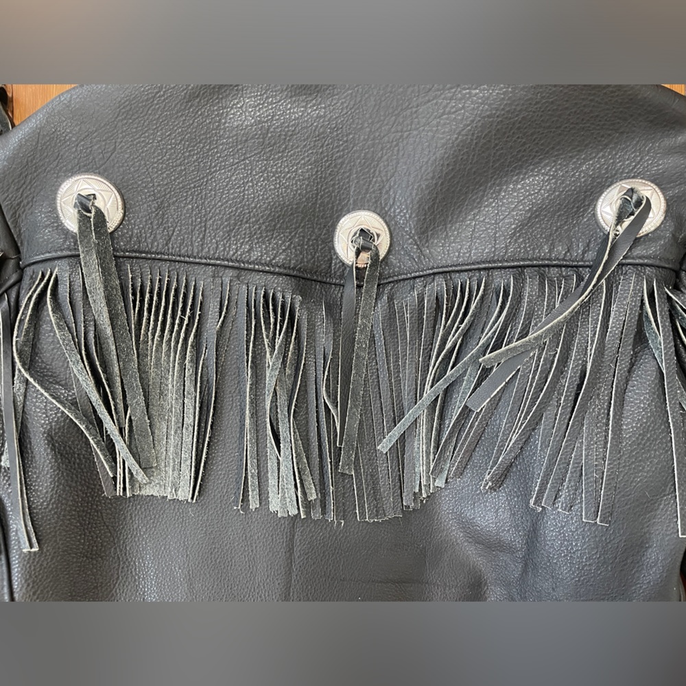 Vintage biker fringe black leather moto jacket - Picture 12 of 16